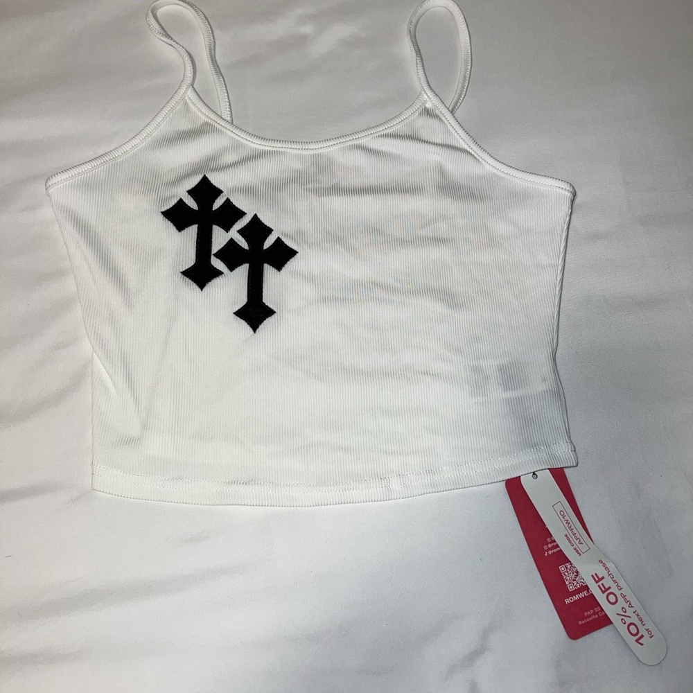 White Tank Top with Crosses
